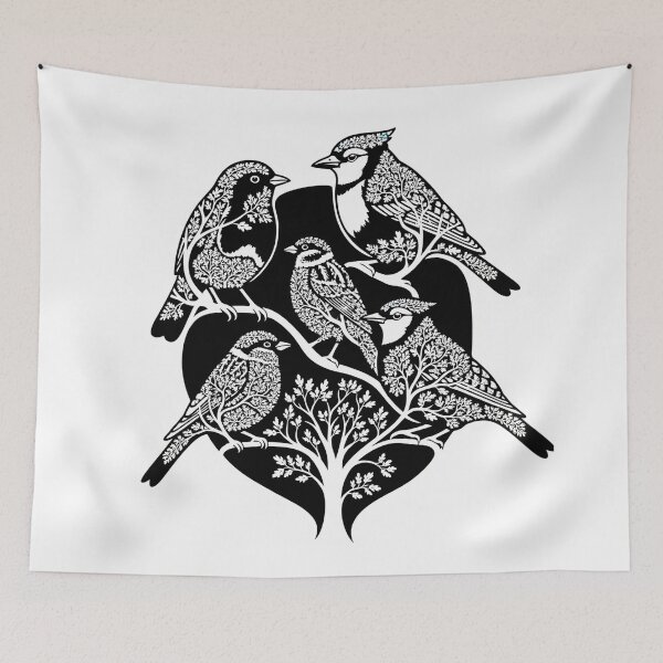 Item preview, Intricate Black and White Birds on Branches designed and sold by Owcomm.