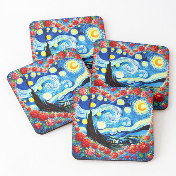 Item preview, Van Gogh's starry night famous painting in a Red Roses shaped heart designed and sold by EmeraldeaArt.