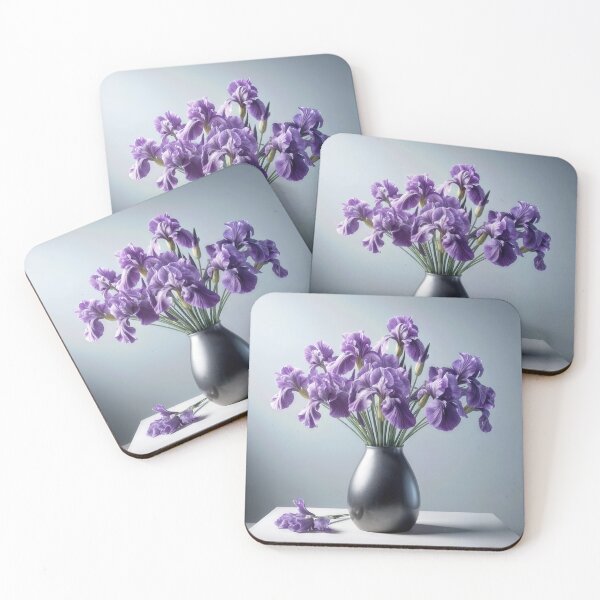 Item preview, Purple Iris Bouquet In a Pewter Vase designed and sold by Maria Dryfhout.