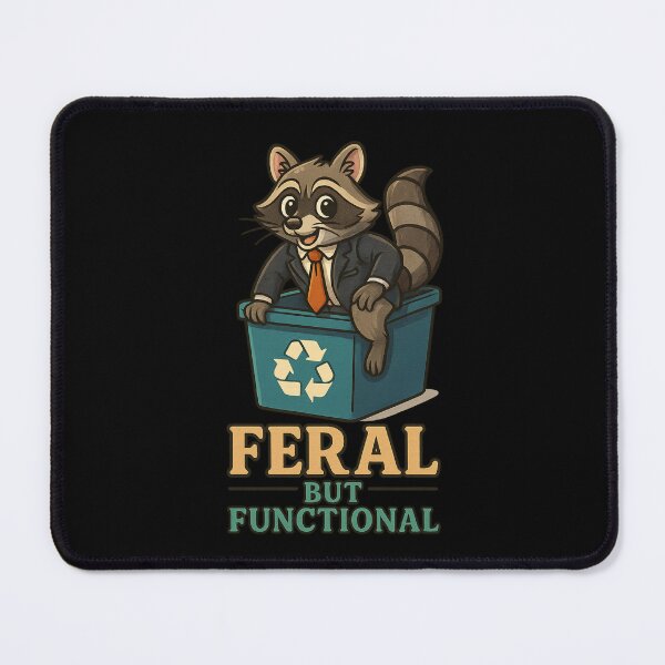 Item preview, Feral but Functional – Business Raccoon Climbing from Recycling Bin designed and sold by TrashCultSupply.