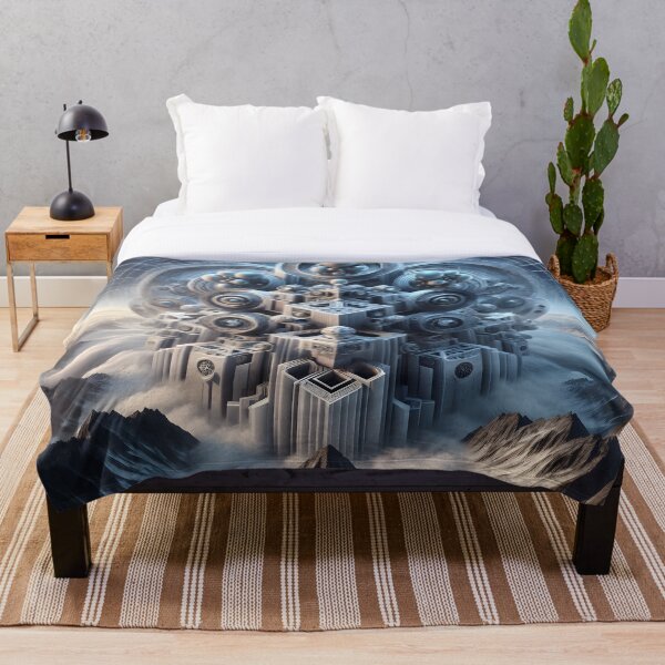 Item preview, Paisaje urbano geométrico futurista flotando en las nubes designed and sold by StudioIXI.