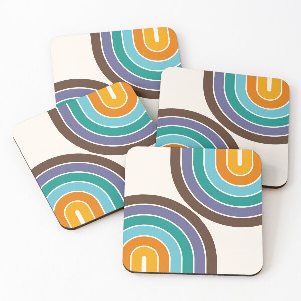 Item preview, Midcentury Modern Geometric Rainbow C16 in Retro Gold Teal Brown Purple designed and sold by nineFlorals.