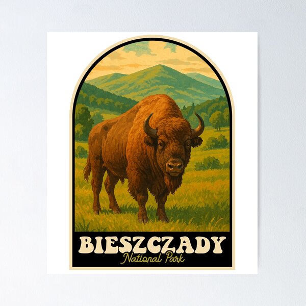 Item preview, Bieszczady National Park Poland Bison Vintage Art designed and sold by JackCurtis1991.