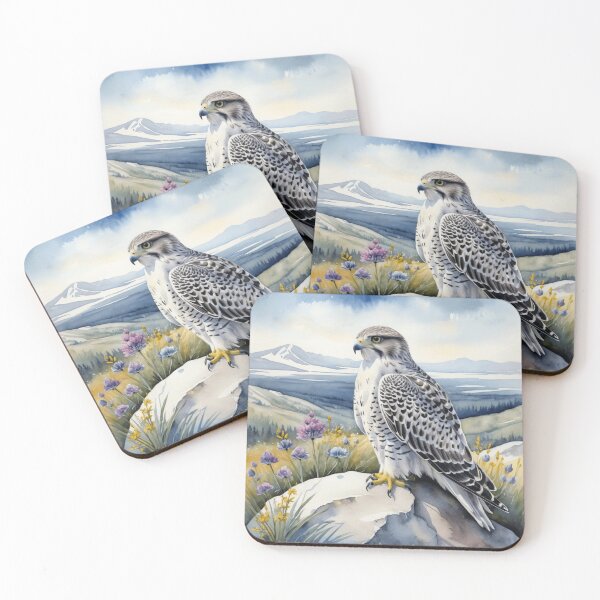 Item preview, Gyrfalcon on Rock with Summer Tundra Flowers designed and sold by WaterBirdArt.