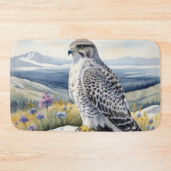 Item preview, Gyrfalcon on Rock with Summer Tundra Flowers designed and sold by WaterBirdArt.