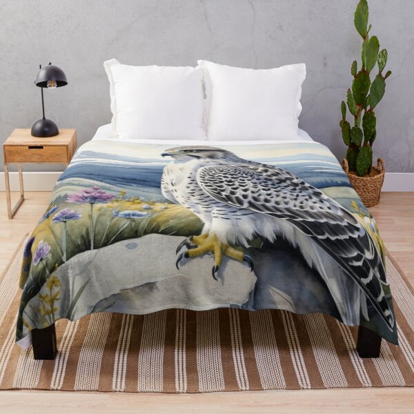 Item preview, Gyrfalcon on Rock with Summer Tundra Flowers designed and sold by WaterBirdArt.