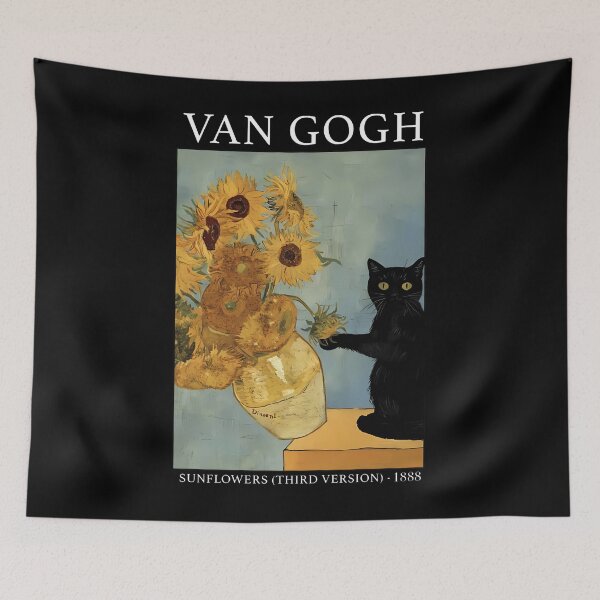 Item preview, Van Gogh Black Cat With Sunflowers Funny Cat designed and sold by chung2525.
