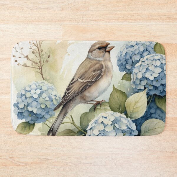 Item preview, Finch on Hydrangea Watercolor designed and sold by WaterBirdArt.