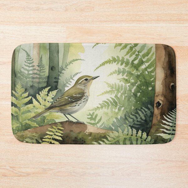 Item preview, Warbler in Fern Forest Watercolor Scene designed and sold by WaterBirdArt.
