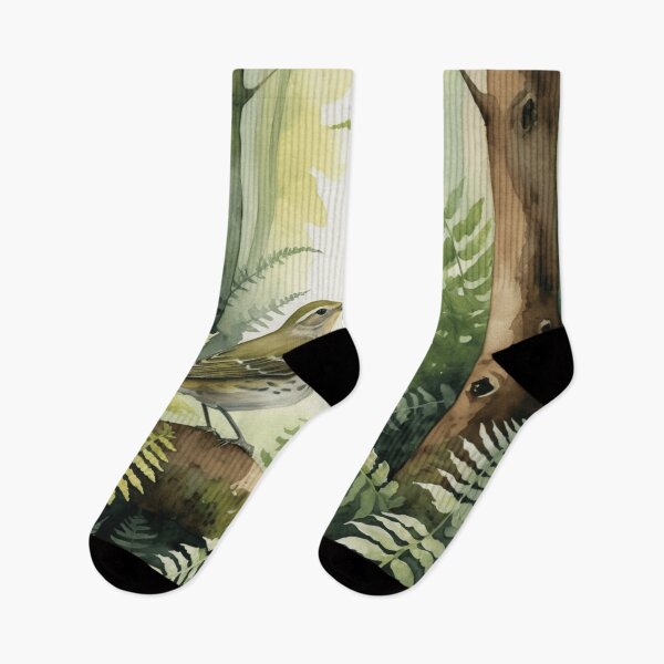 Item preview, Warbler in Fern Forest Watercolor Scene designed and sold by WaterBirdArt.