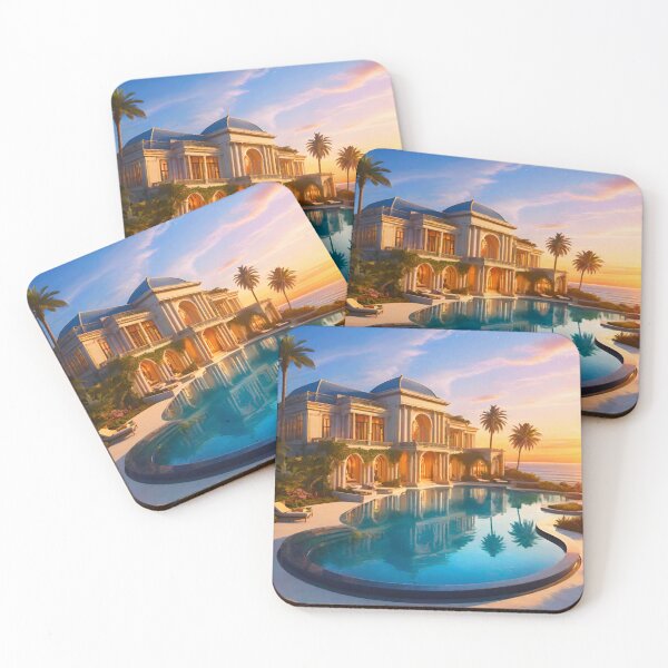 Item preview, Mega Mansion at Sunset – Poolside Luxury Dreamscape designed and sold by GrizzlyCollective.