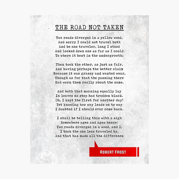 Robert Frost Quotes - The Road Not Taken - Literary Quotes - Book Lover Gifts - Typewriter Quotes Photographic Print
