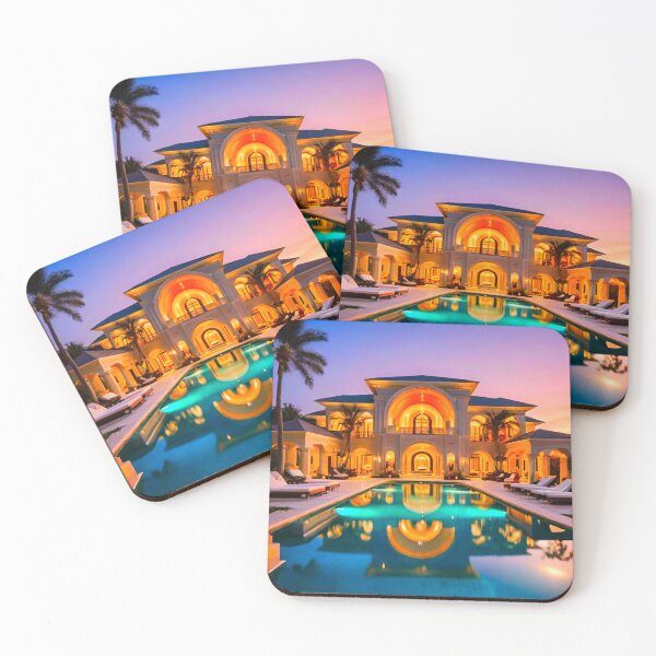 Item preview, Super Luxurious Sunset Mansion – Poolside Paradise Artwork designed and sold by GrizzlyCollective.