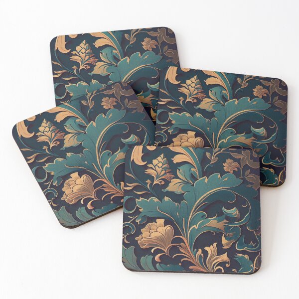 Item preview, Regal Bloom: Ornate Gold and Teal Floral Pattern designed and sold by ShadowAndSlate.