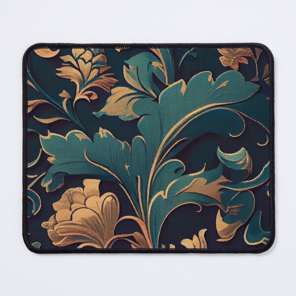 Item preview, Regal Bloom: Ornate Gold and Teal Floral Pattern designed and sold by ShadowAndSlate.