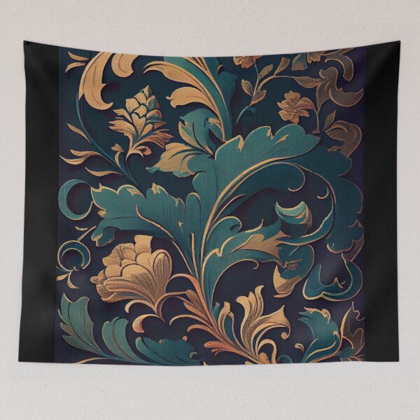 Item preview, Regal Bloom: Ornate Gold and Teal Floral Pattern designed and sold by ShadowAndSlate.