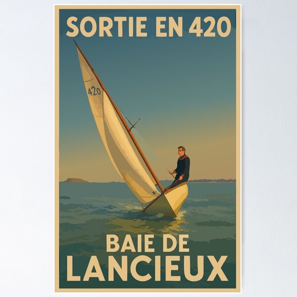 Item preview, Vintage sailing poster – Outing in a 420 in the bay of Lancieux – Retro nautical Brittany designed and sold by Atelier Brume.