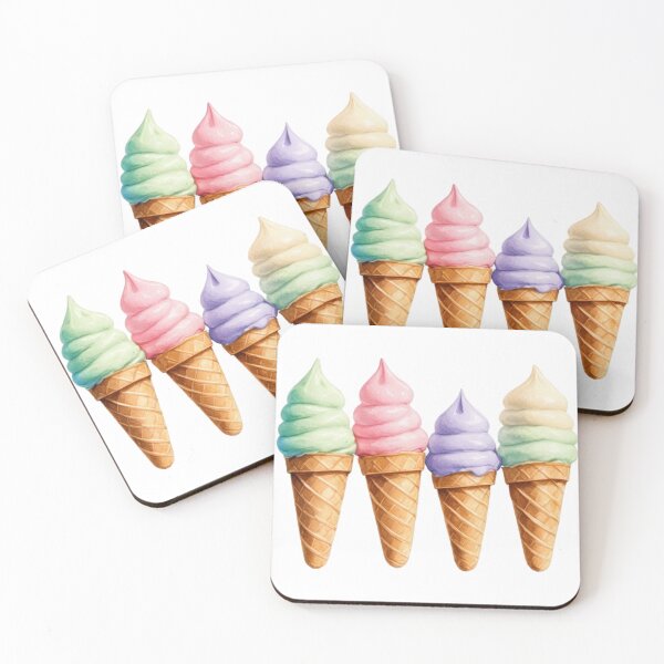 Item preview, Four Waffle Cones with Pastel Colored Soft Serve Ice Cream Swirls designed and sold by Creative88Art.