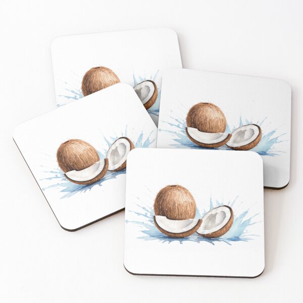 Item preview, Whole Coconut and Halved Coconut with Water Splash on Black Background designed and sold by Creative88Art.