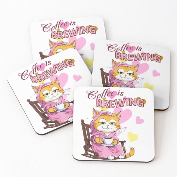 Item preview, Coffee is Brewing Yellow Cat in Pink designed and sold by Jessielee72.