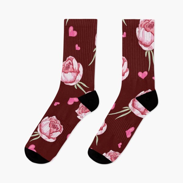 Item preview, Romantic Peony Seamless Pattern with Hearts  Hand painted Pink Flowers on Burgundy Background designed and sold by Anastasiia Yurevych.