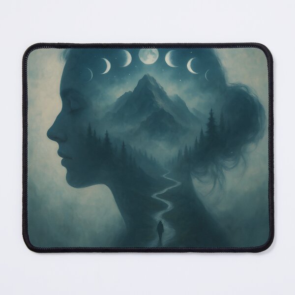 Item preview, Celestial Double Exposure Woman Poster – Lunar Phase, Mountains & Self-Discovery Wall Art designed and sold by AbstractAuraArt.
