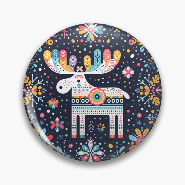Item preview, Whimsical Moose with Flowers - Scandinavian Folk Art by heidiannemorris © designed and sold by FOLK ART FUSION by heidiannemorris.