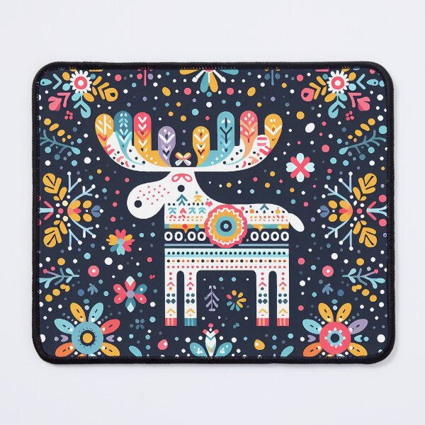 Item preview, Whimsical Moose with Flowers - Scandinavian Folk Art by heidiannemorris © designed and sold by FOLK ART FUSION by heidiannemorris.