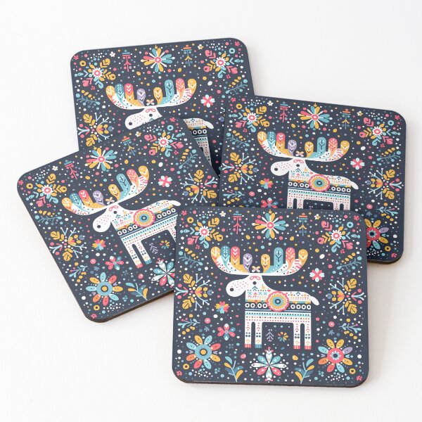 Item preview, Whimsical Moose with Flowers - Scandinavian Folk Art by heidiannemorris © designed and sold by FOLK ART FUSION by heidiannemorris.