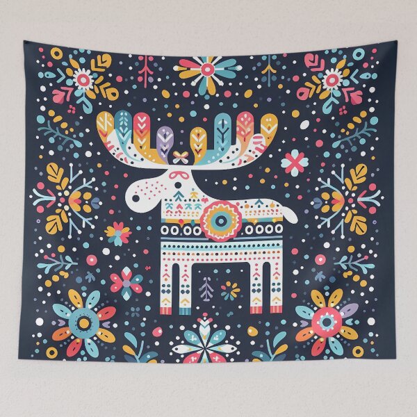 Item preview, Whimsical Moose with Flowers - Scandinavian Folk Art by heidiannemorris © designed and sold by FOLK ART FUSION by heidiannemorris.