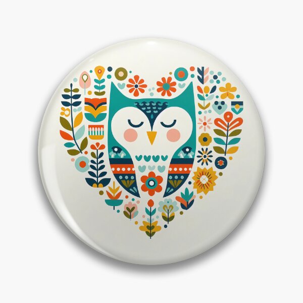 Item preview, Cute Owl Heart - Scandinavian Folk Art by heidiannemorris © designed and sold by FOLK ART FUSION.