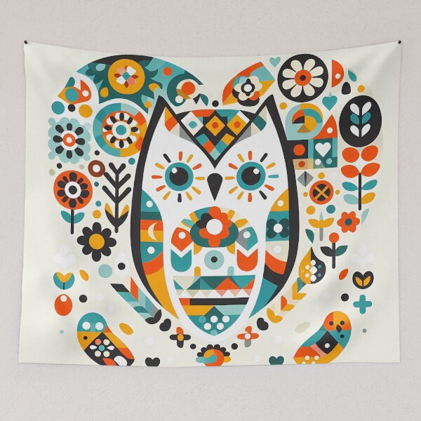 Item preview, Wise Owl Heart - Scandinavian Folk Art by heidiannemorris © designed and sold by FOLK ART FUSION by heidiannemorris.