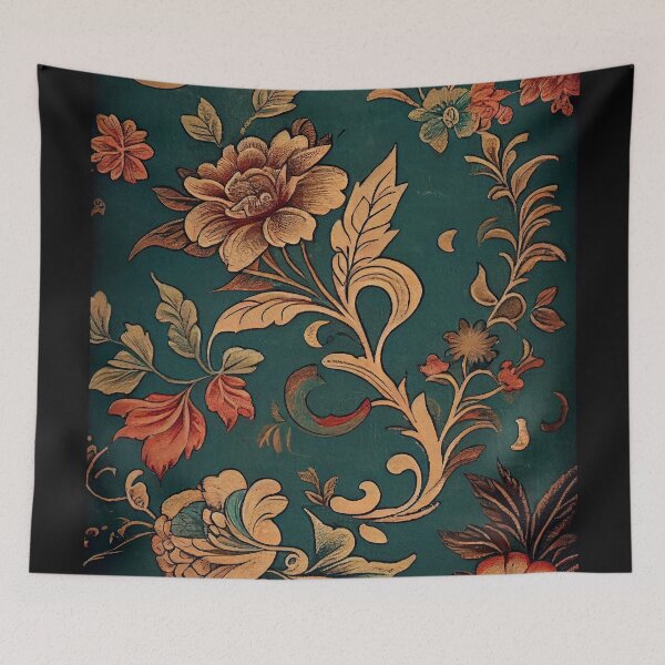 Item preview, Dark Emerald Garden: Golden Botanical Tapestry designed and sold by ShadowAndSlate.
