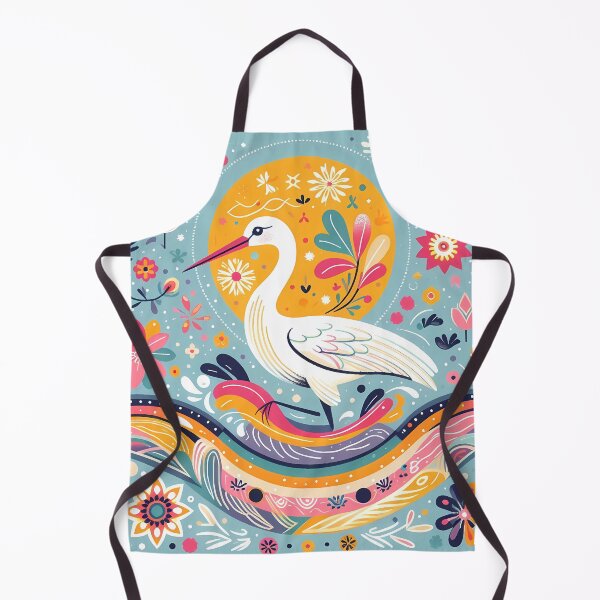 Item preview, Elegant Heron in a Whimsical Landscape - Scandinavian Folk Art by heidiannemorris © designed and sold by FOLK ART FUSION by heidiannemorris.