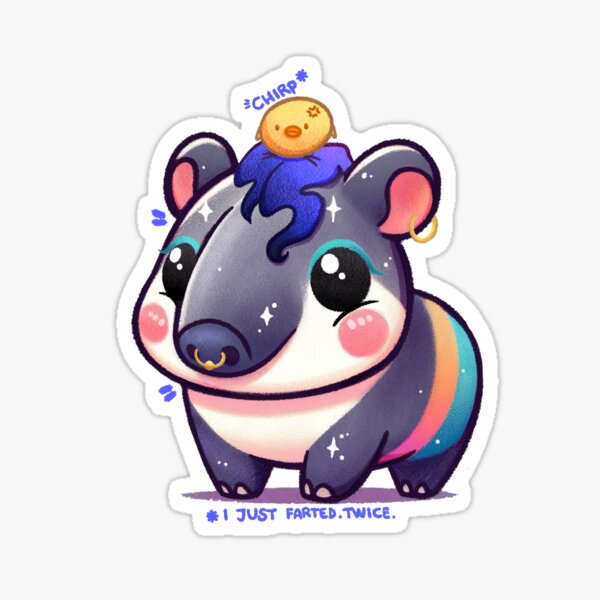Quirky Punk Tapir with Chick - Kawaii Chibi Sticker