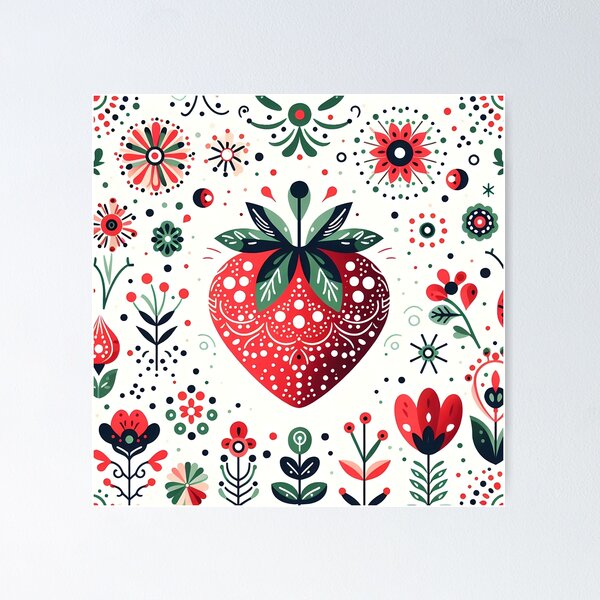 Item preview, Sweet Strawberry Delight - Scandinavian Folk Art Summer of Strawberries by heidiannemorris © designed and sold by FOLK ART FUSION by heidiannemorris.