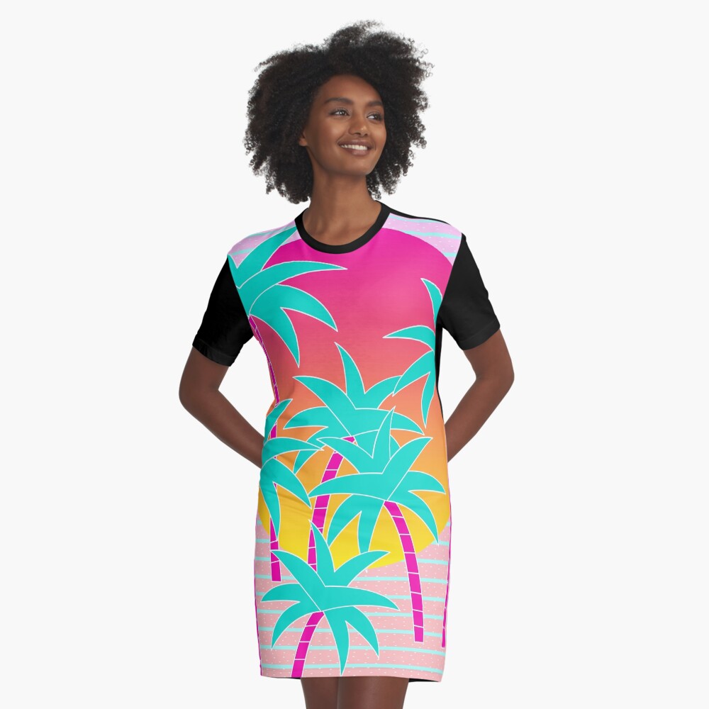 Hello Miami Sunset Graphic T-Shirt Dress
