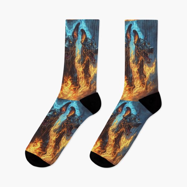 Item preview, Cerberus Three-Headed Hellhound in Flames designed and sold by Anastasiia Yurevych.