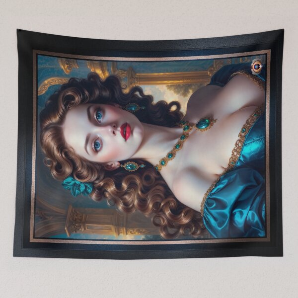 Item preview, Mesmerizing Portrait Of Matera Veridia In Teal Silk And Gold Embroidery Enthralling AI Concept Art by Xzendor7 designed and sold by Xzendor7 Digital Art Creations.