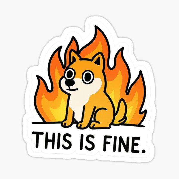 Item preview, This Is Fine Dog Meme Sticker – Cute Shiba Fire Chaos Humor designed and sold by Mestyle0.
