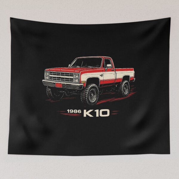 Item preview, 1986 Chevy K10 4x4 in Bold Red and White Two-Tone Lifted Style designed and sold by TheArtOfCar.
