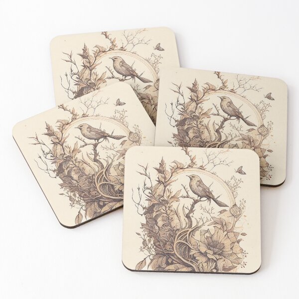 Item preview, Woodland Perch: Vintage Bird and Botanical Vignette designed and sold by ShadowAndSlate.