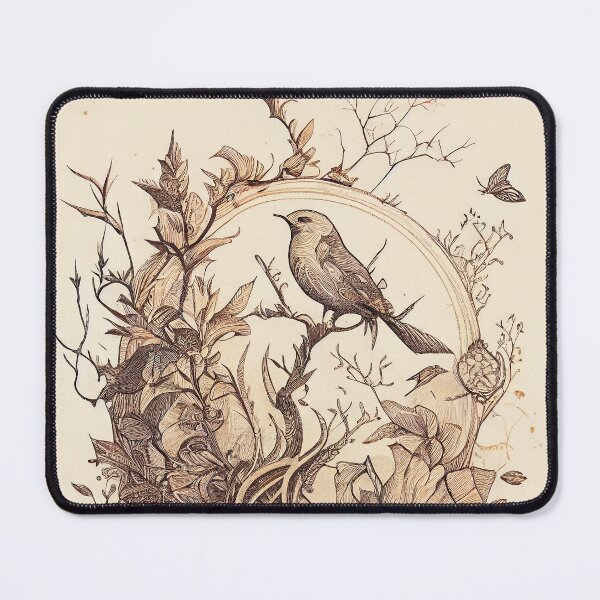 Item preview, Woodland Perch: Vintage Bird and Botanical Vignette designed and sold by ShadowAndSlate.