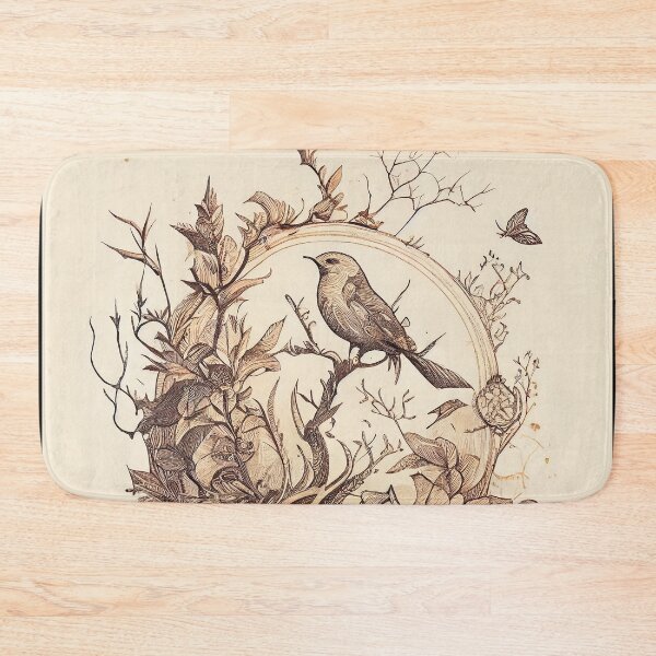 Item preview, Woodland Perch: Vintage Bird and Botanical Vignette designed and sold by ShadowAndSlate.