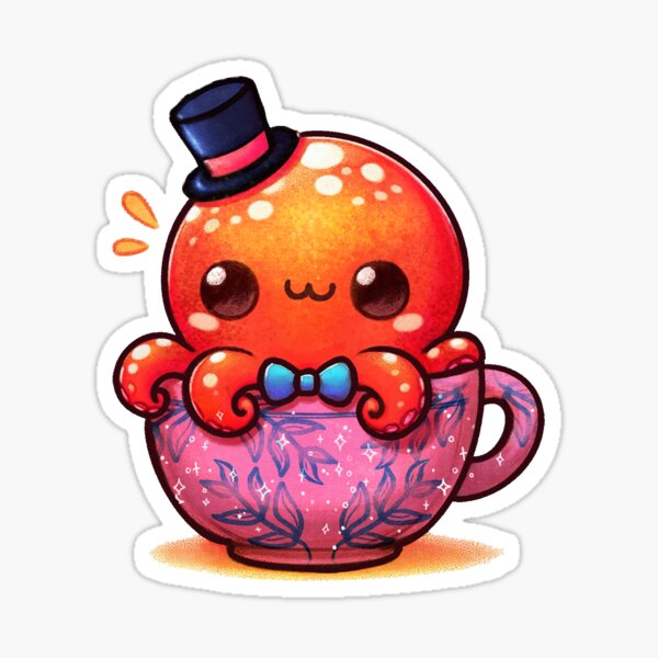 Sir Octopus with Tiny Hat in a Mug - Kawaii Chibi Sticker