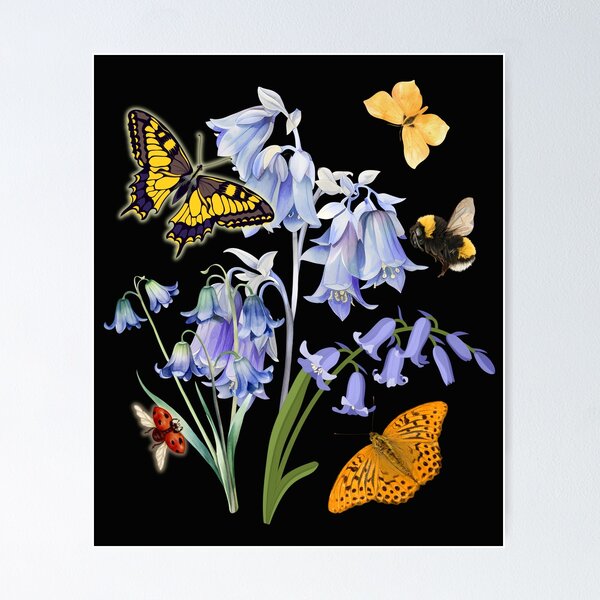 Item preview, Virginia Bluebells Butterflies Pollinator Native Flowers Colorful Design designed and sold by EarthArtDesigns.
