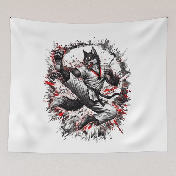 Item preview, Wolf Martial Arts Kick – Dynamic Fighter Animal Illustration designed and sold by JenniferCreaArte .
