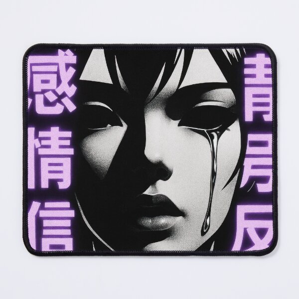 Item preview, Crying Cyberpunk Anime Girl – Japanese Kanji, Emotional Cyborg Art designed and sold by Hirvipelto.