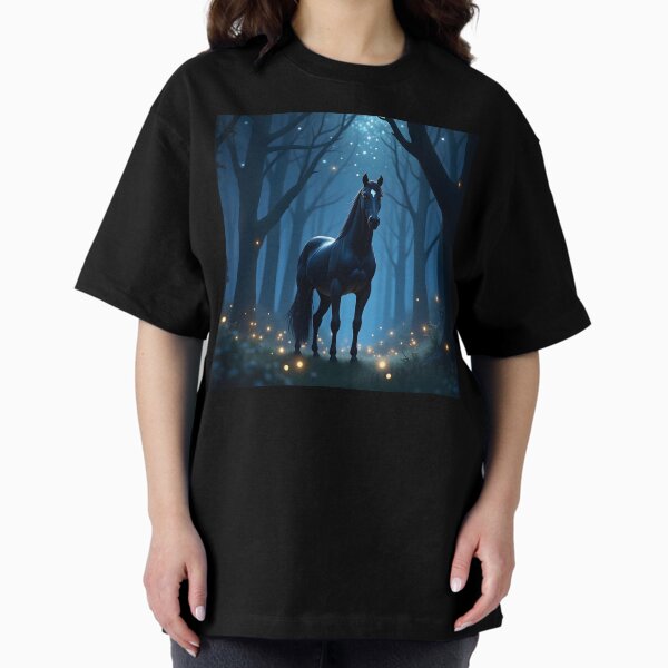 Item preview, Black Horse in a Dark Forest Pixar Style designed and sold by VibesPet.