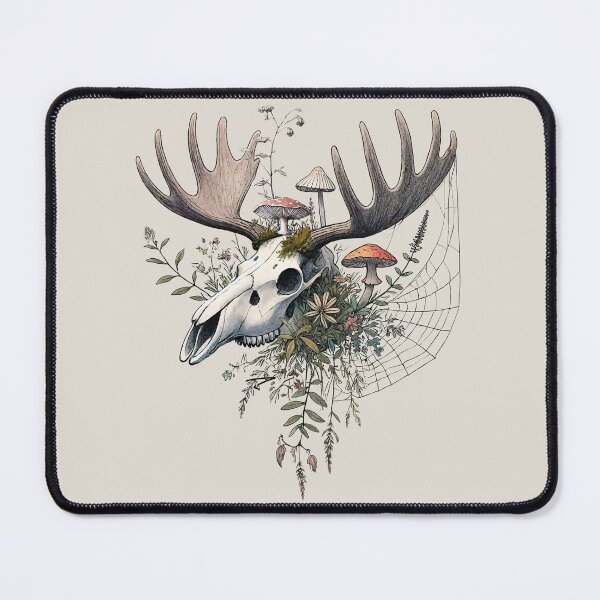 Item preview, Antler Alchemy – Botanical Moose Skull with Mushrooms and Web designed and sold by Victor Shadehorn.